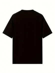 Camiseta de manga corta para damas con estampado de patrones, top de cuello redondo suelto y casual, se puede lavar aáquina para comodidad durante las cuatro estaciones. - Negro - Ver 4
