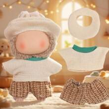 针织复古风格 3 件套服装（帽子、上衣、短裤），适合 6.69 英寸 LBB 娃娃，包括撞色衣领和纹理细节，适合桌面装饰、娃娃展示和玩耍，是送给小女孩的绝佳礼物 - 彩色 - 查看 1