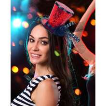 1 pieza Sombrero mini rojo elegante y de moda con diadema, pieza de cabeza encantadora para té para mujeres, adecuado para volver al colegio, fiestas, festivales de música, Halloween, Navidad, Año Nuevo - Multicolor - Ver 8