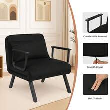 Convertible Single Folding Sofa Bed Sleep Chair W/ 6 Positions Adjustable Backrest - Black - View 4