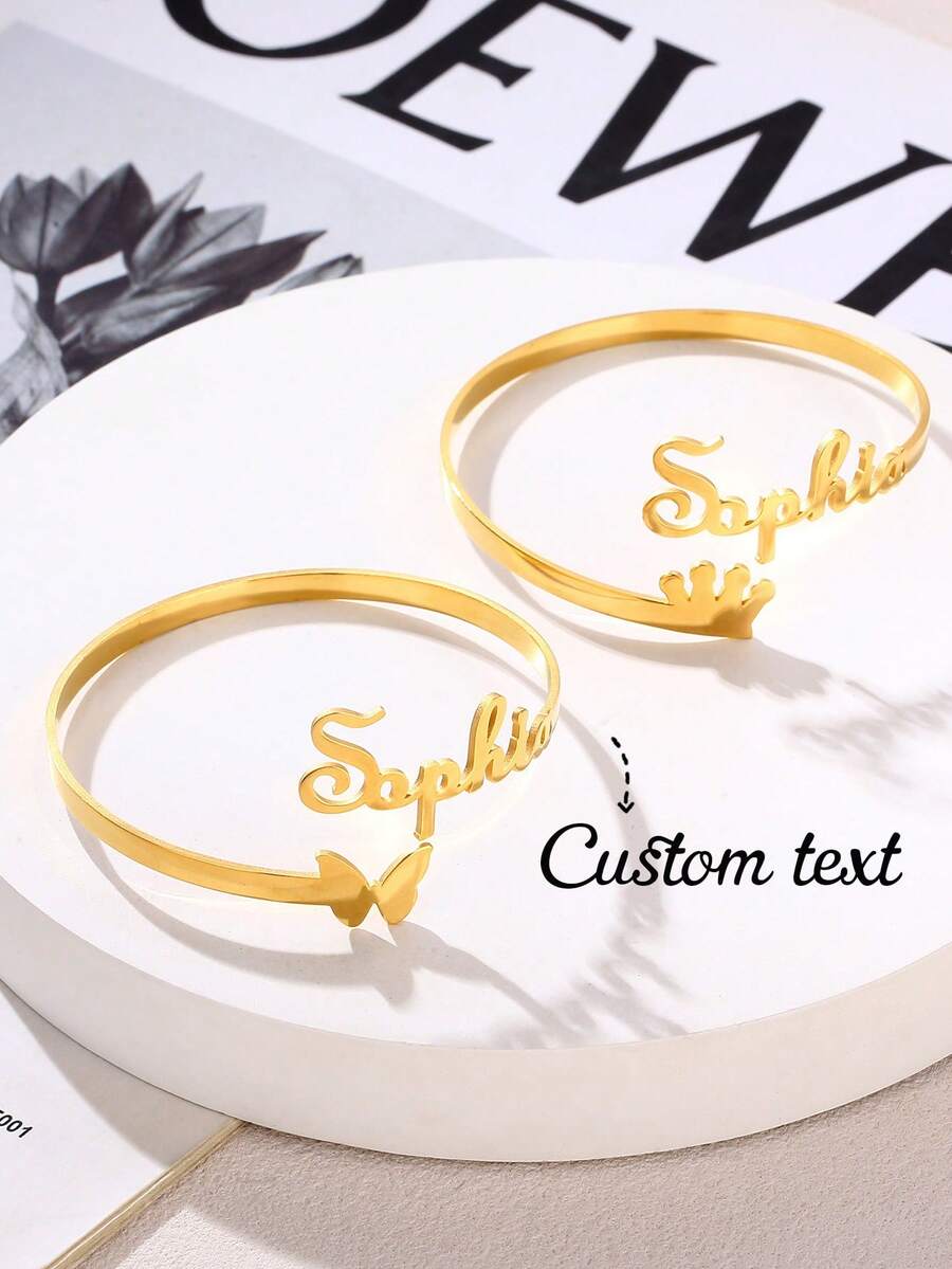 Vòng tay thép không gỉ cá nhân hóa dành cho nữ có khắc tên, trái tim, bướm, vương miện, quà tặng trang sức cho sinh nhật, ngày lễ tình nhân, giáng sinh