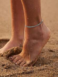 Bộ 2 chiếc/Bộ lắc chân bằng thép không gỉ thời trang dành cho nữ, thích hợp cho du lịch, nghỉ dưỡng, đi biển - Bạc - Xem 2