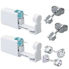 2 pezzi Set piercing orecchie monouso con punte integrate, 2 pezzi orecchini con zirconia cubica - Kit sicuro per piercing delle orecchie