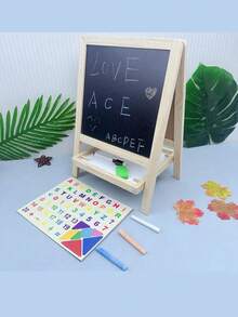 لوح طباشيري ولوح أبيض مزدوج على إيزل خشبي مع طباشير وأقلام تحديد وممحاة - مناسب للأعمار من 3 إلى 12 سنة, محطة رسم وتلوين قائمة ، لعبة تعليمية | تصميم ملون | إطار خشبي قوي ، لوازم فنية