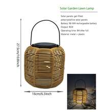 1pc Handmade Outdoor Rattan Lantern With Solar Powered Vintage Bulb, Tabletop Atmosphere Light For Garden Patio Lawn Villa Camping Decor - Multicolor - View 10