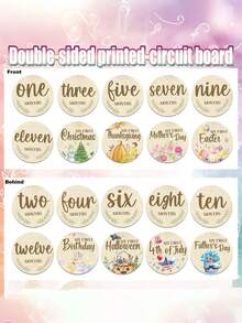 11件套 - 宝宝成长里程碑摄影道具：10个双面木质里程碑圆盘和1个单面“欢迎回家”纪念木板。非常适合用于新生儿公告、婴儿派对礼物、第一个里程碑庆祝活动、摄影道具、孕期纪念品、宝宝成长里程碑以及婴儿派对回礼。 - 彩色 - 查看 11