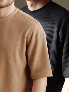 Kit 2 RelaxMax Men's Casual Oversized Textured Mesh Shirt - Black and Caramel - View 1