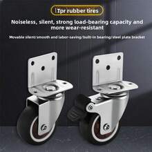 4pcs/Set: 1.25"/1.5"/2.0" TPR L-Shaped Swivel Casters, Quiet Side Mount Casters For Home Use, Durable Rubber Wheels, Thickened Casters, Movable Base With Brake For Furniture, Cabinet, Table (2 Swivel Casters + 2 Brake Casters: 4pcs Set)