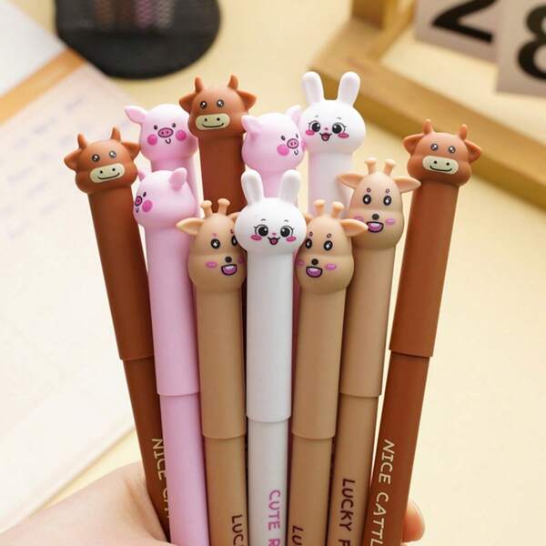 4pcs/8pcs Cartoon Animal Erasable Ballpoint Pens, Blue/Black Ink, 0.5mm Needle Cartoon Animal Gel Pen, Can Write Smoothly, Unique Shape Art Hook Pen, Suitable For Sketching, Painting And Office Stationery, Office Supplies, Must-Have For Back To School Season