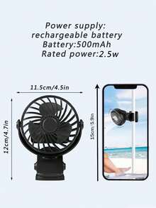 AIRPROSSING 便携式夹式风扇可充电 720° 可调节带 LED 灯小型台扇，小型强力 3 速静音，USB 可充电迷你个人冷却风扇适用于办公桌、家庭办公室、婴儿车、露营、女士礼物