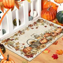 1pc Autumn Yellow Pumpkin & Leaf Print Faux Wool Face TPR Bottom Entryway Mat, Bathroom Mat, Kitchen Mat, Laundry Room Mat, Holiday Atmosphere Decor, Home Decor, Party Decor, Wedding Decor, Dining Decor - ZFYR-132 - View 2
