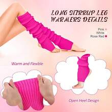 Long Leg Warmers Women 24 Inch Over Knee Knit Ribbed Leg Warmer Stirrup Yoga 80s Party Dance Ballet Supply - Merah muda, Merah mawar, Putih - View 4