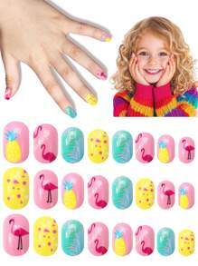 NAIO 24 Pieces Kids Of Children's Press On Nail Stickers Naio Children's Artificial Nail Stickers Pre-Glued Full Coverage Short Acrylic Nails Suitable For Girls' Children's Nail Decoration (Peacock Spreads Its Tail)