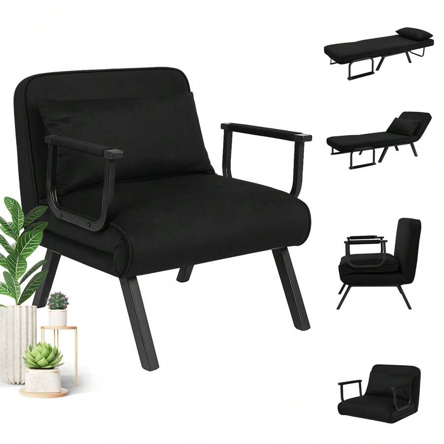 Convertible Single Folding Sofa Bed Sleep Chair W/ 6 Positions Adjustable Backrest - Black - View 1
