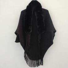 1 件女式宽松蝙蝠袖斗篷开衫毛衣，针织披肩领外套，适合室内和室外，时尚套头衫适合日常穿着，秋冬