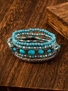 5pcs Set Artificial Turquoise Bead Boho Style Bracelet Set - Style one - View 4