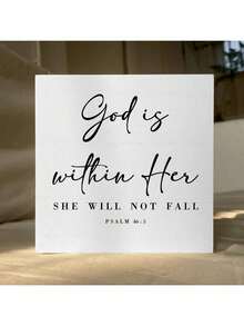 “上帝在她心中，她不会堕落”圣经诗句艺术印刷品 - 诗篇 46:5 - 励志艺术 PVC 桌面装饰、励志基督教礼物、房间装饰、书桌装饰，3.96 英寸 - 1 件 - 白色 - 查看 2