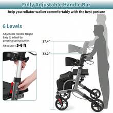 IsEasy Rollator Walker For Seniors, Lightweight Foldable Walker With Seat Supports 250lb, 8" Big Wheels For All Terrain, Dual Height Adjustment, Aluminum Walkers With 5" Ultra Backrest For Seniors, Silver - Silver - View 8