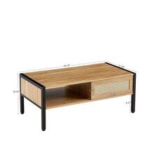 40.16" Rattan Coffee Table, Sliding Door For Storage, Metal Legs, Modern Table For Living Room - Natural Oak - View 2