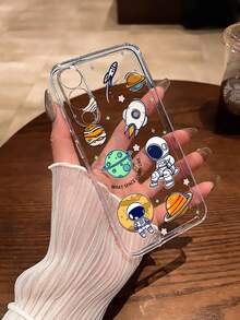 1 件透明宇航员火箭星图案全覆盖 TPU 防震手机壳，适用于 Android 型号 Galaxy S25 Edge、S21/S22/S23/S24/S25 Ultra 系列、Pixel 6/7/8/9 系列