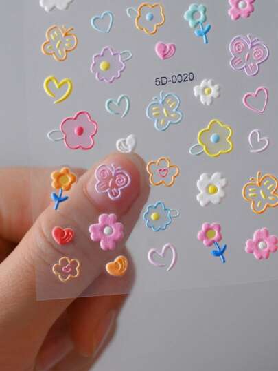 1Sheet 5D Embossed Flower Nail Art Stickers,Glossy Resin Self-Adhesive Macaron Flower Nail Art Decals Nail Decoration For Women Nail Design Nail Decals For Women Girl Friend Gift DIY