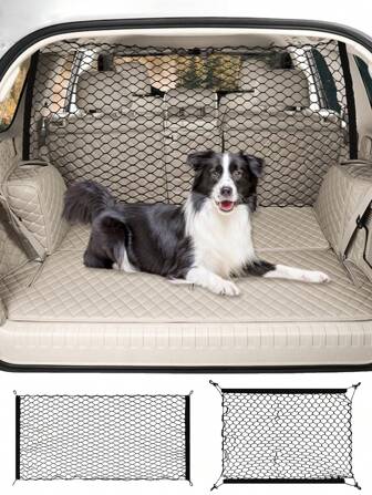 Adjustable Dog Vehicle Barrier Net - Plastic Mesh Pet Divider, Fit For Truck, SUV And Sedan, Easy To Install On Backseat And Cargo Area, Travel Luggage Guard, Interior Protection Fence, Easy To Clean Material Dog Car Seat Car Seat Covers Dog Car Seat Cover Pet Car Seat