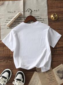 Tween Girls' Casual Slogan Printed Round Neck Pullover Short Sleeve T-Shirt, Summer