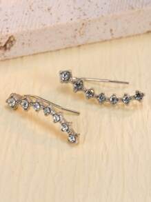 1 Pair Minimalist Single Row 7 Cubic Zirconia Design Women Earrings, Fashionable Summer Date Dress Accessories