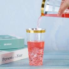 Liyh 100 Pcs Gold Plastic Cups - 16 Oz Clear And Gold Rim Plastic Wine Cups, Big Size Fancy Disposable Party Cup Beverage - Multicolor - View 7