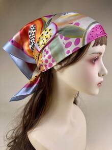 1pc Women's Elegant Tropical Fruit Watermelon & Papaya Print Scarf, Neckerchief, Headscarf, Headwear, Dress Accessory - Multicolor - View 2