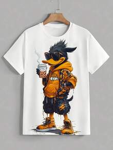 Men's Short Sleeve T-Shirt With A Cool Cartoon Duck Design, Casual Summer Round Neck Short Sleeve Shirt, Simple Men's T-Shirt - màu đen - Xem 3