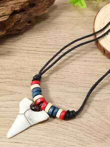 1pc Men's Summer Boho Wooden Bead Shark Tooth Pendant Necklace, Suitable For Daily Wear, Parties, Gatherings, Beach Vacation - Shark Tooth Necklace - View 9