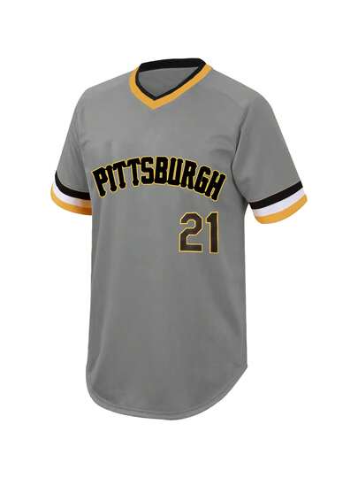 Plus Size Men's #21 Gray Baseball Sportswear, English Letter Embroidery Loose Breathable Short Sleeve Pullover Top Suitable For Casual, Streetwear, Party, Sports, Running