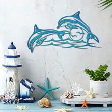 1 pieza Decoración de pared de metal en forma de delfín, dos delfines saltando fuera de la superficie del mar, decoración de pared para interiores y exteriores, adecuado para piscina, baño