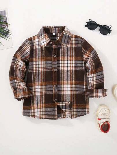 Camiseta casual de manga larga a cuadros a metricmetrical Colar para niños pequeños, otoño