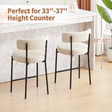 Fumahome Modern Boucle Bar Stool Set Of 2 Upholstered Counter Height Chair With Backrest Armless Chair With Sturdy Metal Frame Accent Couch For Home Bar Kitchens Cafes Lounges - Ivory - View 9