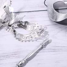 JEWELRYWE Couple Masquerade Masks, Women's Venetian Mask With Stick, Facial Decorations, For Halloween/Cosplay/Stage Performance/Wedding Styling Accessories/Carnival - 銀色 - 查看 10