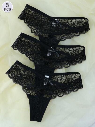 3 Stücke/Set Sexy Spitzen String Unterwäsche Low-Rise Höschen für Frauen