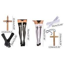 2/3/4 Halloween Nun Costume Accessories Nun Hat Cross Pendant Necklace Cross Thigh High Sock For Halloween Cosplay Party