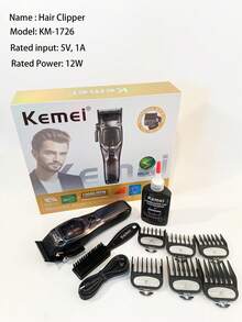 Kemei KM-1726 New Professional Barber Hair Clipper Magnetic Motor Salon Use Haircut For Men 10000RPM High Speed Hair Cuttting Machine Adjustable High Quality Salon Clipper 12W Strong Power Hair Clipper Gift For Men Birthday - Dark Grey - View 5