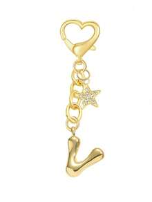 Bubble Letters Cute Necklace Pendant Bag Pendant-Lucky Crystal Pendant, With Diamond Studded Golden Star Pendant Keychain,,Alphabet Letters A-Z, Shiny Alloy Bag And Backpack Pendant-Perfect Gift For Birthdays And Special Occasions, Key Chain Ring Bag Backpack Pendant Car Pendant Gift For Ladies And Girls, Wallet And Handbag Accessories - Gold - View 21