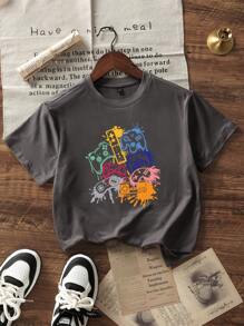 Camiseta de manga corta con cuello redondo y estampado gráfico gris para niño preadolescente, ideal para verano