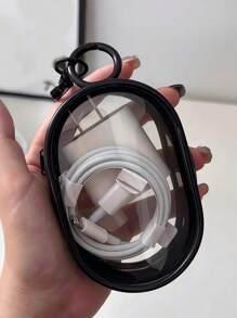 1pc Portable Mini White Transparent Zipper Storage Bag, Compact Multifunctional Storage Bag, Headphone Case With Keychain, Transparent Travel Accessories, Travel Essentials((Black+White+Pink)