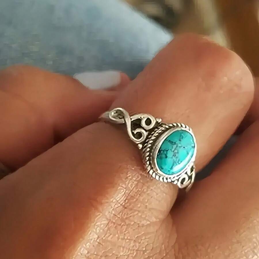1 Artificial Turquoise Vintage Ring - The Perfect Anniversary/Birthday Gift For Your Loved One Classic Retro Ring, A Gift For Family And Friends - 藍色 - 查看 1