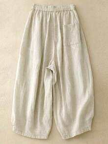 Comfortable, Casual, Loose Linen Bell-Bottom Pants For Women In Larger Sizes, Ideal For Everyday Home Wear, Suitable For Spring, Summer, And Fall Seasons. - Apricot - View 4