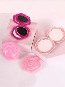 1pc Rose Foldable Vanity Makeup Mirror, Double-Sided Solid Color Portable Compact Mirror For Daily Life And Party Gift