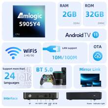 MECOOL Caja de TV Android MECOOL KT2 Android 11 WIth Certificación DVB T2/T Amlogic S905Y4 2GB+32GB WiFi 2.4G/5G LAN 100M BT 5.0 4K HDR10+ AV1 Reproductor de medios para el hogar