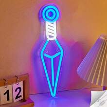 1 pieza Señal de neón LED de arma de anime, para decoración de pared y mesa, letreros luminosos señales de neón con alimentación USB, para decoración de dormitorio, boda y fiesta - Blanco+Azul - Ver 6