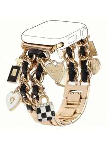 1 Stück elegantes metallisches Bandarmband kompatibel mit Apple Watch Ultra, SE & Serie 1-10, passend für 38mm-49mm Zifferblatt, charmantes gewebtes Leder-Schmuckarmband für Smartwatch, verstellbar, geeignet als Valentinstags-/Geburtstagsgeschenk (nur Armband) - Verschiedenfarbig - Übersicht 11