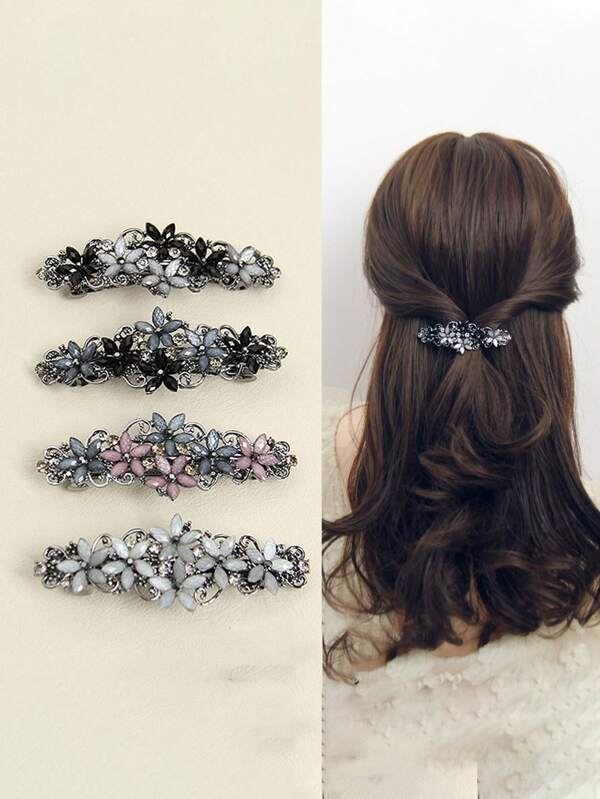 1 stuk retro elegante veerklem metalen haarklem met kristallen strass haaraccessoire, platte klemklem, klemklemmen, clips voor haar, haarspeld, haarklemmen